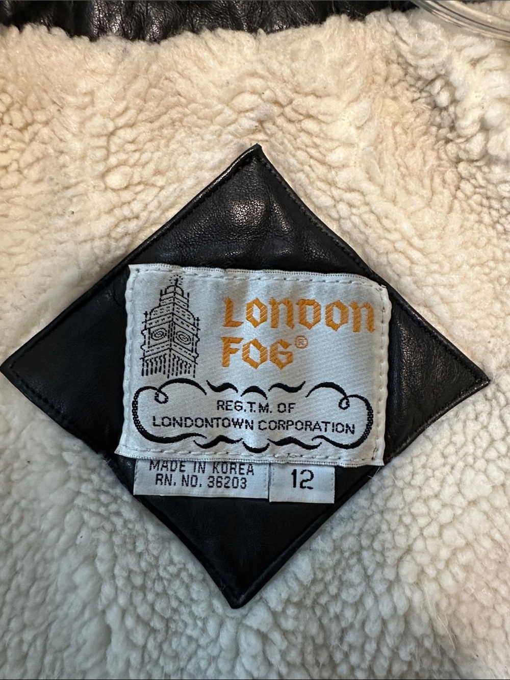 Vintage 1980’s Boys London Fog Black Real Leather Bomber Jacket Sherpa Collar - Picture 4 of 16